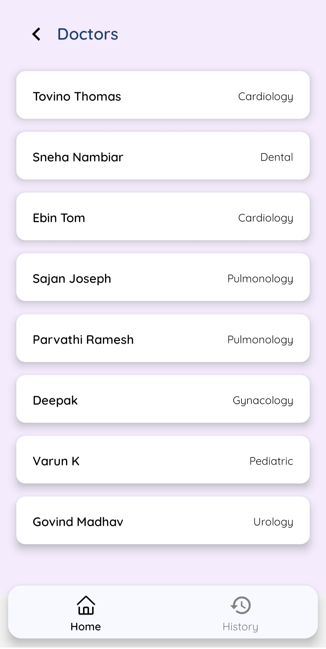 Available doctors list