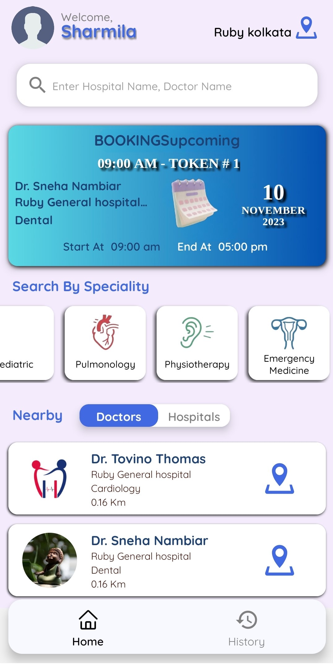 Patient booking screen